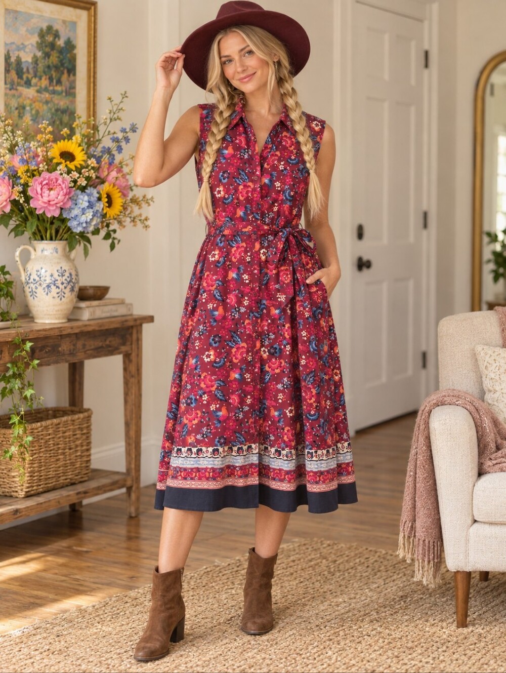 Lane Bryant Pink Floral Sleeveless Maxi Dress with Blue Accents